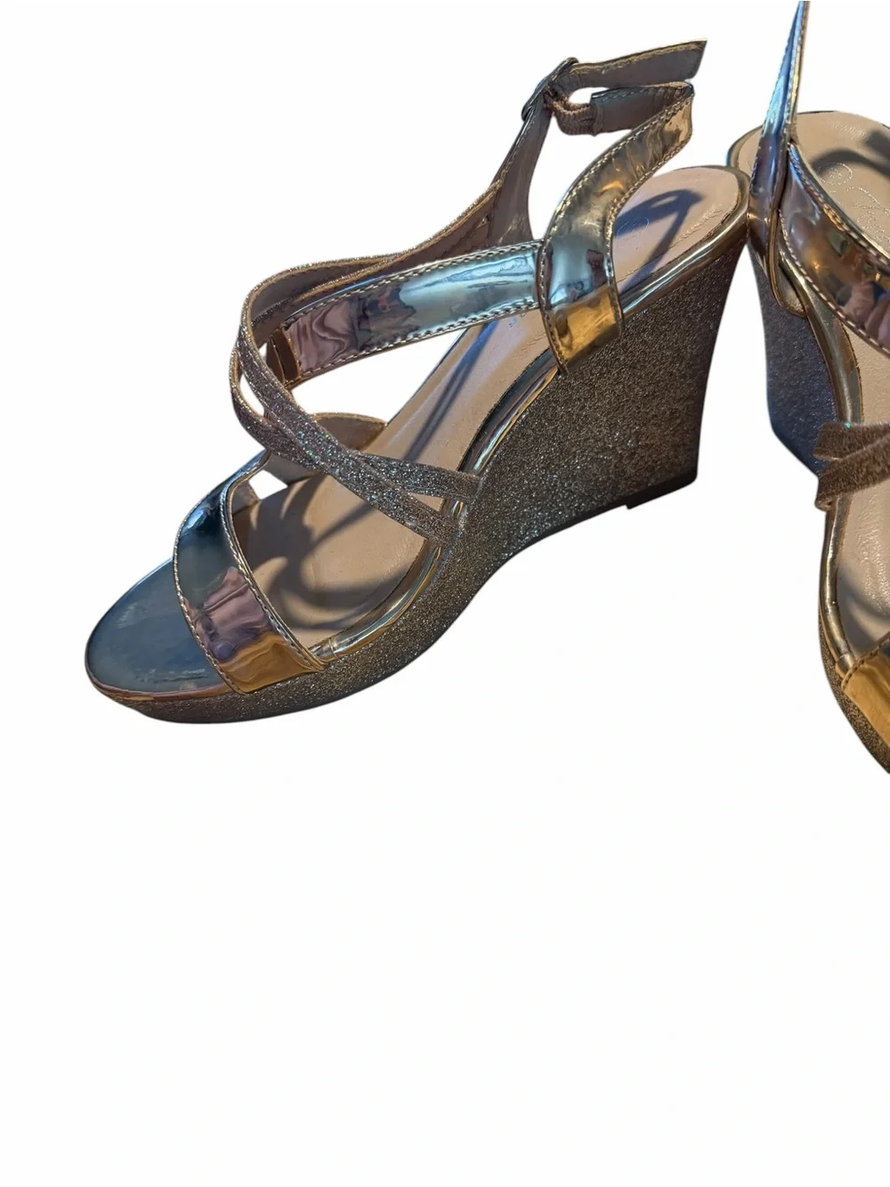Forever 21 Metallic Gold Glitter Wedge Sandals